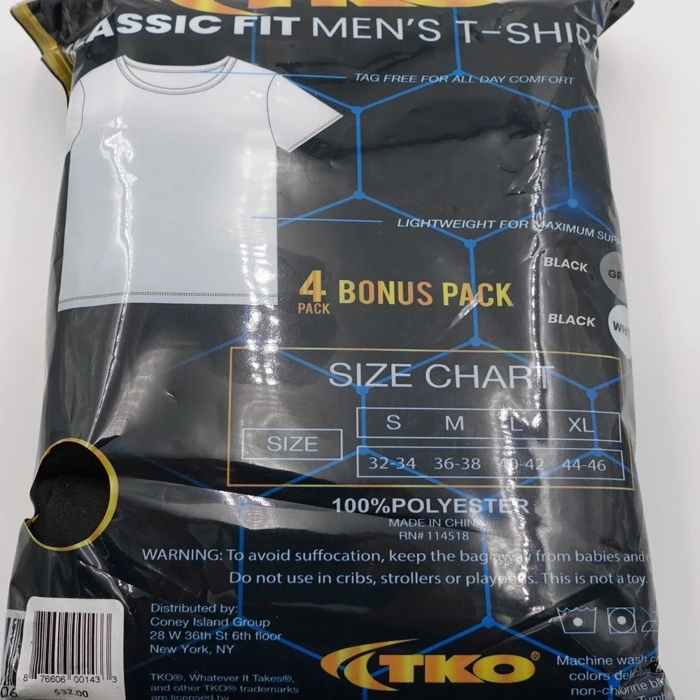 PACK OF 3 TKO Crew Neck Tees Men's Large Classic Fit Polyester Fast Dry